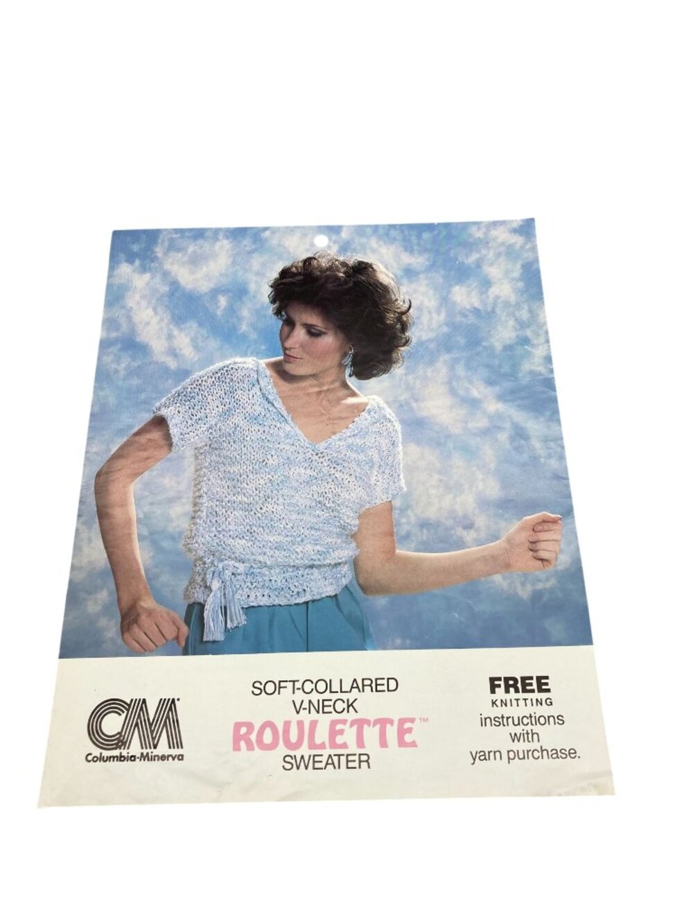 Vintage Patterns Columbia Minerva Roulette Knit 1980s Soft Collared V Neck Sweat